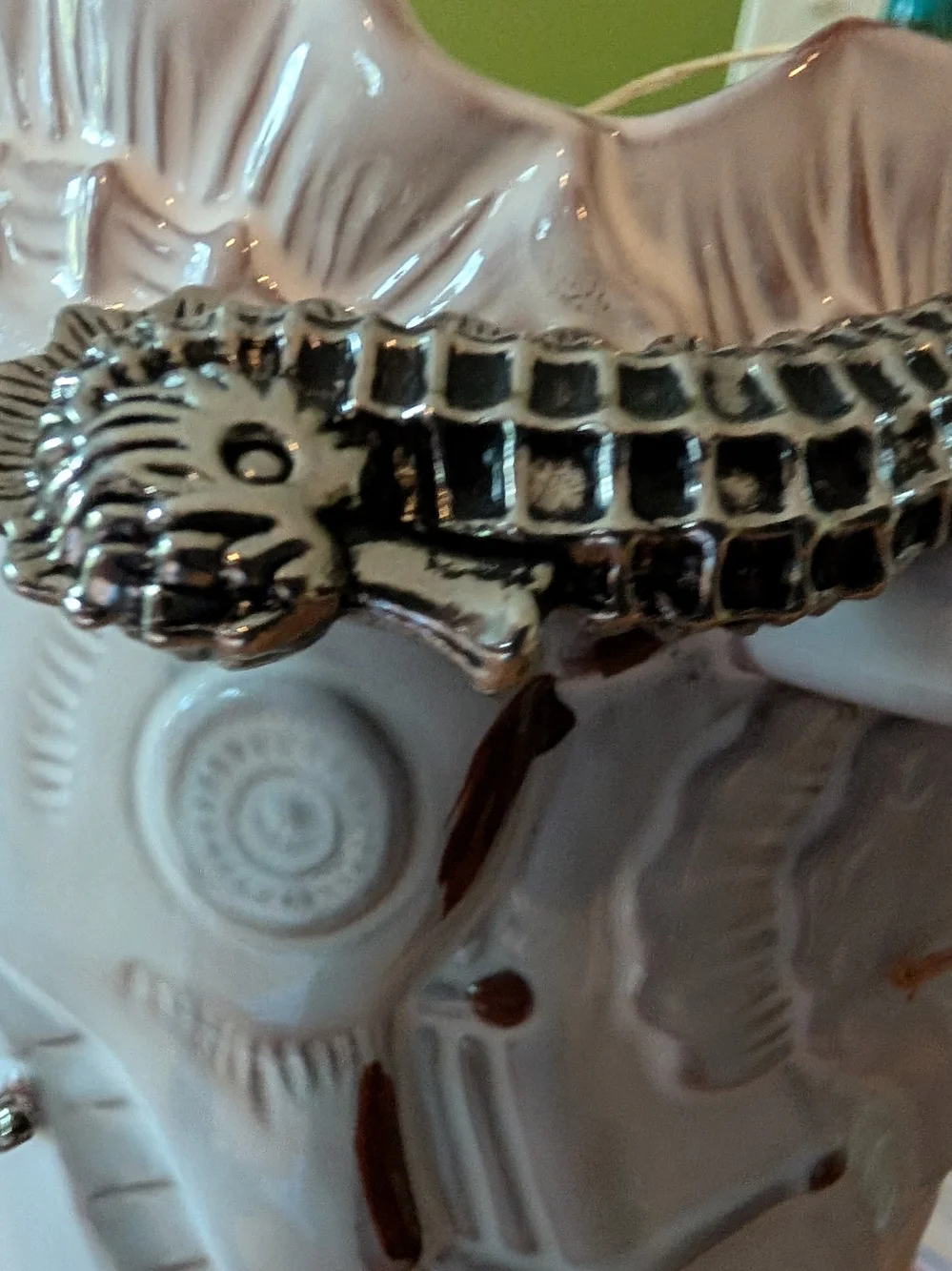 Sea Horse Cream Ceramic Wine Cooler w Wine Opener N Six Seashell Appetizer Forks